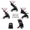 imagenewyoo GlideTow TR18M Compact Travel Stroller for Toddlers Lightweight ampamp Airplane Ready Stroller for BabyInfant w Telescoping Handle and Cup Holder OneHand Quick Fold Near Flat Recline Seat GrayPink