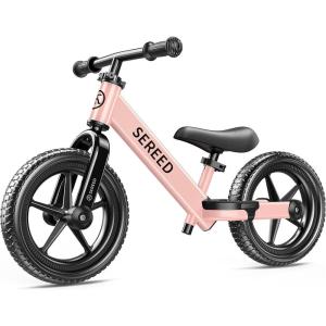 imageSEREED Toddler Balance Bike 2 Year Old No Pedal Kids Bicycle Toys for 25 Years Old ToolFree Adjustment Customize Plate with Stickers Gift for 23 Boys Girls White LightingPink
