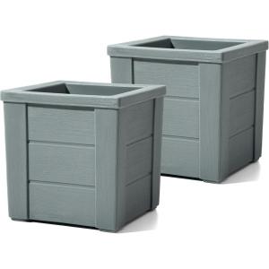 image:imageStep2 Lakewood Planter Box 2Pack Planters for Indoor or Outdoor Plants Gardening and Flower Pot for Patio or Porch Durable Plastic BlackSage Gray