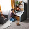 image:imageStep2 Harmony Toy Storage Box Wood and Plastic Shelves for Books Toy Storage Bin with Chalkboard Lid and Clip Easel and Toy Organizer in One WhiteSage Gray