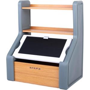 image:imageStep2 Harmony Toy Storage Box Wood and Plastic Shelves for Books Toy Storage Bin with Chalkboard Lid and Clip Easel and Toy Organizer in One WhiteSage Gray