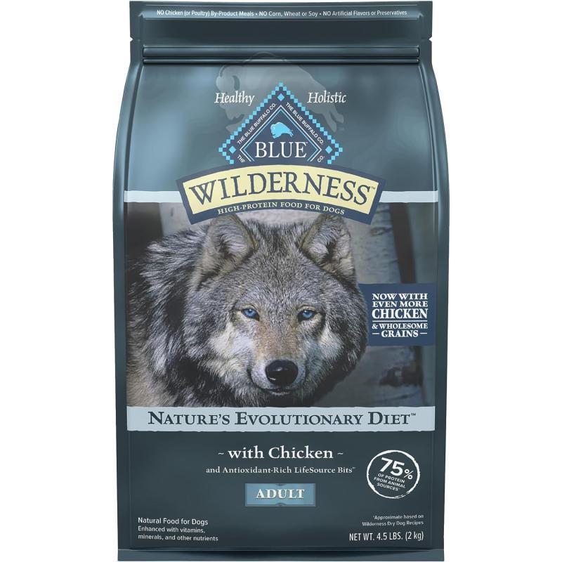 imageBlue Buffalo Wilderness High Protein Natural Adult Dry Dog Food plus Wholesome Grains Salmon 28 lb bagChicken plus Wholesome Grains 45 Pound Pack of 1