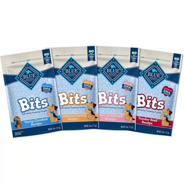 imageBlue Buffalo BLUE Bits Natural SoftMoist Training Dog Treats Chicken Recipe 19oz BagVariety Pack Beef Salmon Turkey and Chicken 4 Ounce Pack of 4