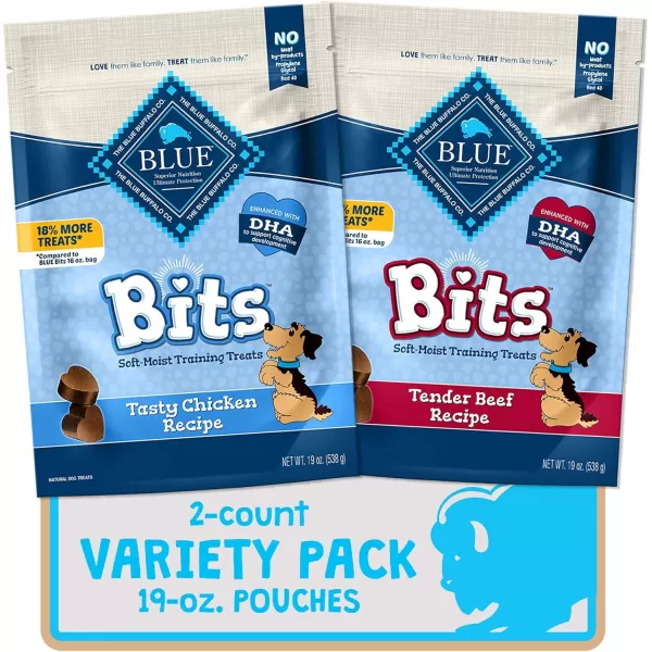 imageBlue Buffalo BLUE Bits Natural SoftMoist Training Dog Treats Chicken Recipe 19oz BagVariety Pack Chicken amp Beef 19 Ounce Pack of 2