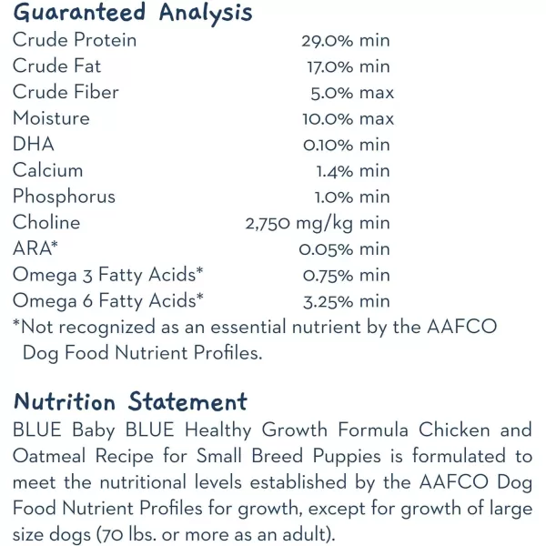 imageBlue Buffalo Baby BLUE Healthy Growth Formula Natural Small Breed Puppy Dry Dog Food Chicken and Oatmeal Rice Recipe 4lbBlue Buffalo Baby BLUE Healthy Growth Formula Natural Small Breed Puppy Dry Dog Food Chicken and Oatmeal Rice Recipe 4lb