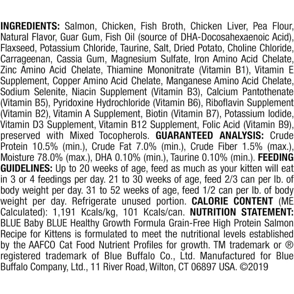 imageBlue Buffalo Baby Blue Healthy Growth Formula Grain Free High Protein Natural Kitten Pate Wet Cat Food Salmon Recipe 3oz Cans Pack of 24Salmon 3 Ounce Pack of 24