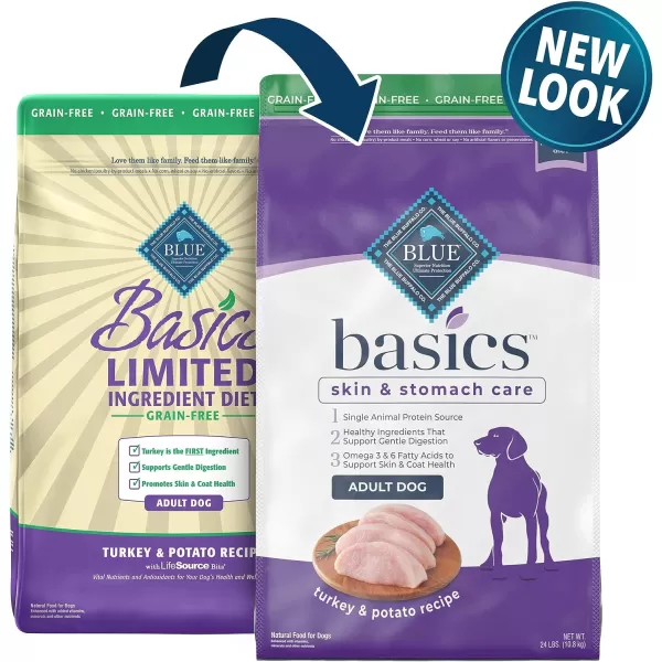 imageBlue Buffalo Basics Skin amp Stomach Care Grain Free Natural Adult Dry Dog Food Turkey amp Potato 24lbBlue Buffalo Basics Skin amp Stomach Care Grain Free Natural Adult Dry Dog Food Turkey amp Potato 24lb