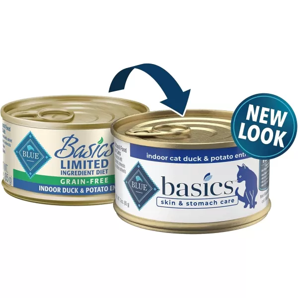 imageBlue Buffalo Basics Skin amp Stomach Care Grain Free Natural Adult Pate Wet Cat Food Indoor Duck 3oz cans Pack of 24Duck