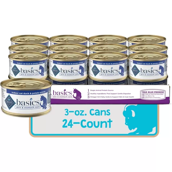 imageBlue Buffalo Basics Skin amp Stomach Care Grain Free Natural Adult Pate Wet Cat Food Indoor Duck 3oz cans Pack of 24Duck
