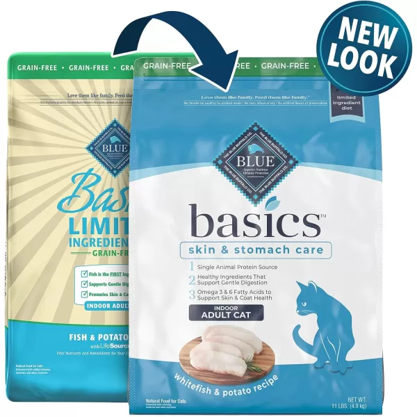 imageBlue Buffalo Basics Skin amp Stomach Care Grain Free Natural Indoor Adult Dry Cat Food Duck amp Potato 5lbFish amp Potato 11 Pound Pack of 1