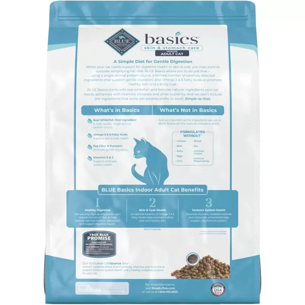 imageBlue Buffalo Basics Skin amp Stomach Care Grain Free Natural Indoor Adult Dry Cat Food Duck amp Potato 5lbFish amp Potato 11 Pound Pack of 1
