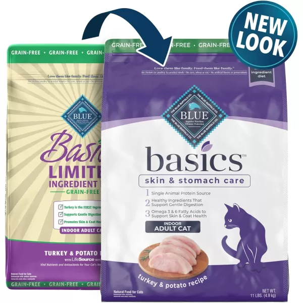 imageBlue Buffalo Basics Skin amp Stomach Care Grain Free Natural Indoor Adult Dry Cat Food Duck amp Potato 5lbTurkey amp Potato 11 Pound Pack of 1