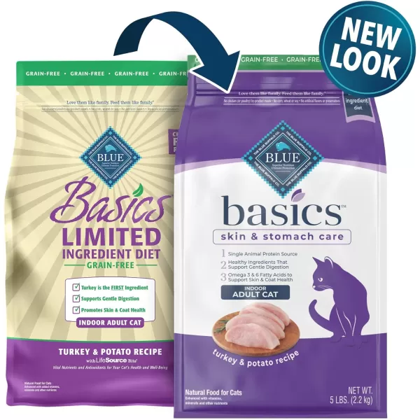 imageBlue Buffalo Basics Skin amp Stomach Care Grain Free Natural Indoor Adult Dry Cat Food Duck amp Potato 5lbTurkey amp Potato 5 Pound Pack of 1