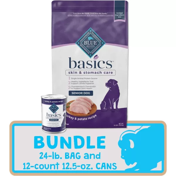 imageBlue Buffalo Basics Skin amp Stomach Care Natural Senior Dry Dog Food Turkey amp Potato 24lbBundle  Dry  Wet Food 2 Piece Set
