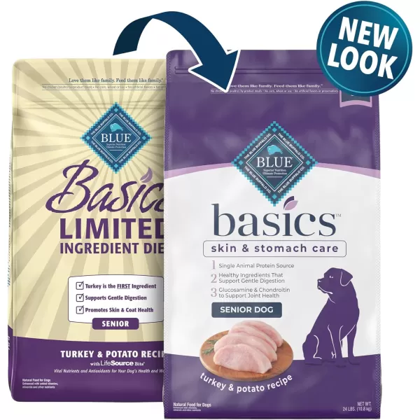 imageBlue Buffalo Basics Skin amp Stomach Care Natural Senior Dry Dog Food Turkey amp Potato 24lbDry Dog Food 24 Pound Pack of 1