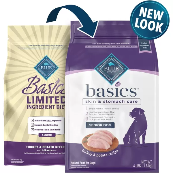 imageBlue Buffalo Basics Skin amp Stomach Care Natural Senior Dry Dog Food Turkey amp Potato 4lbDry Dog Food 4 Pound Pack of 1