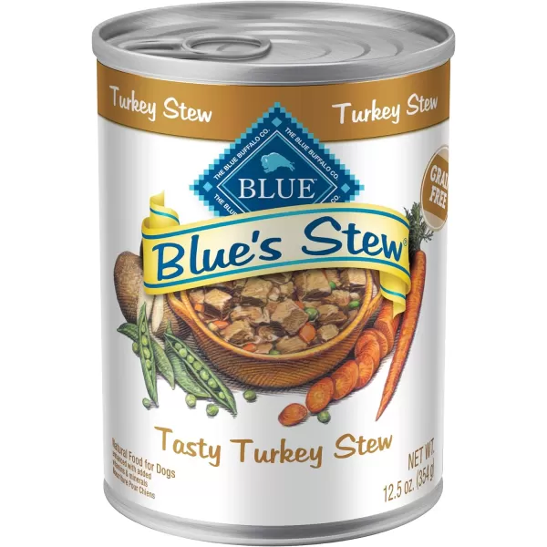 imageBlue Buffalo Blues Stew Natural Adult Wet Dog Food Beef Stew 125oz can Pack of 12Turkey 125 Ounce Pack of 12