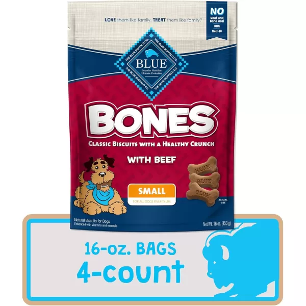 imageBlue Buffalo Bones Natural Crunchy Dog Treats Large Dog Biscuits Chicken 16oz bag 4 countBeef 16 Ounce Pack of 4 Small Biscuits
