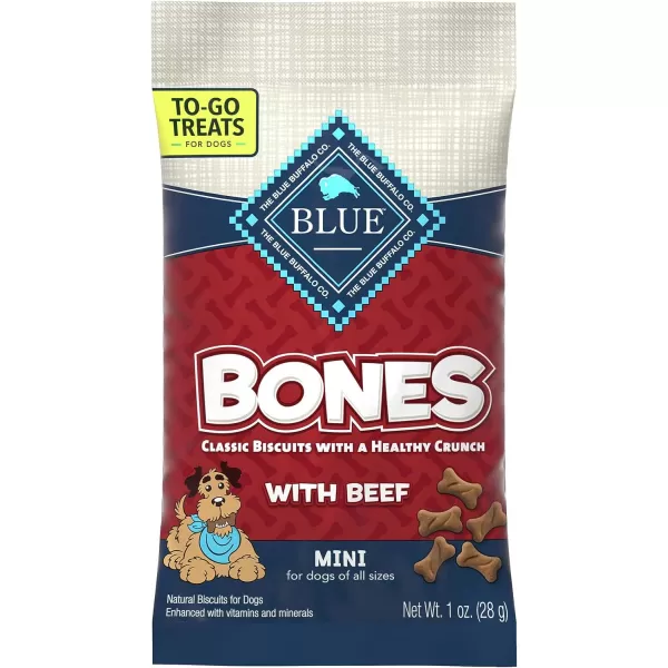 imageBlue Buffalo Bones Natural Crunchy Dog Treats TOGO Mini Dog Biscuits Beef 1oz Bags Pack of 12BLUE Bones Beef 1 Ounce Pack of 12