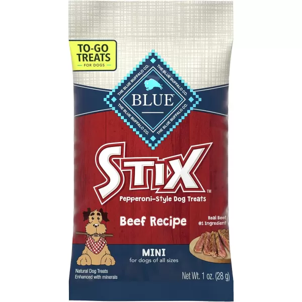 imageBlue Buffalo Bones Natural Crunchy Dog Treats TOGO Mini Dog Biscuits Beef 1oz Bags Pack of 12BLUE Stix Beef 1 Ounce Pack of 12