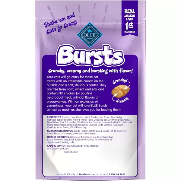 imageBlue Buffalo Bursts Crunchy Cat Treats Variety Pack Chicken Chicken Liver and Beef and Seafood 5oz Bags 3 countChicken Liver amp Beef 1 Count Pack of 6