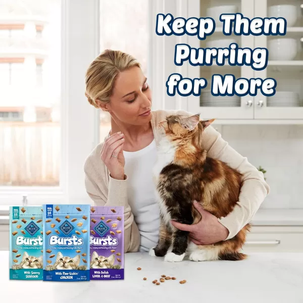 imageBlue Buffalo Bursts Crunchy Cat Treats Variety Pack Chicken Chicken Liver and Beef and Seafood 5oz Bags 3 countSeafood Chicken Chicken Liver amp Beef 500 Ounce Pack of 3