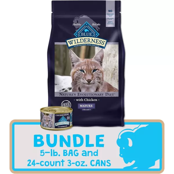 imageBlue Buffalo Cat Food for Mature Cats Natural Chicken Recipe Senior Dry Cat Food 5 lb bagBundle  Dry  Wet Food Bundle  5 lb  3 oz Pack of 24