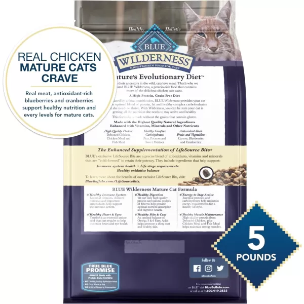 imageBlue Buffalo Cat Food for Mature Cats Natural Chicken Recipe Senior Dry Cat Food 5 lb bagDry Cat Food 5 Pound Pack of 1