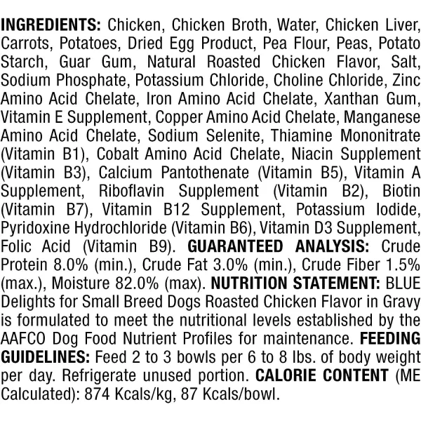 imageBlue Buffalo Delights Natural Adult Small Breed Wet Dog Food Cup Roasted Chicken Flavor in Hearty Gravy 35oz Pack of 12Chicken 35 Ounce Pack of 12