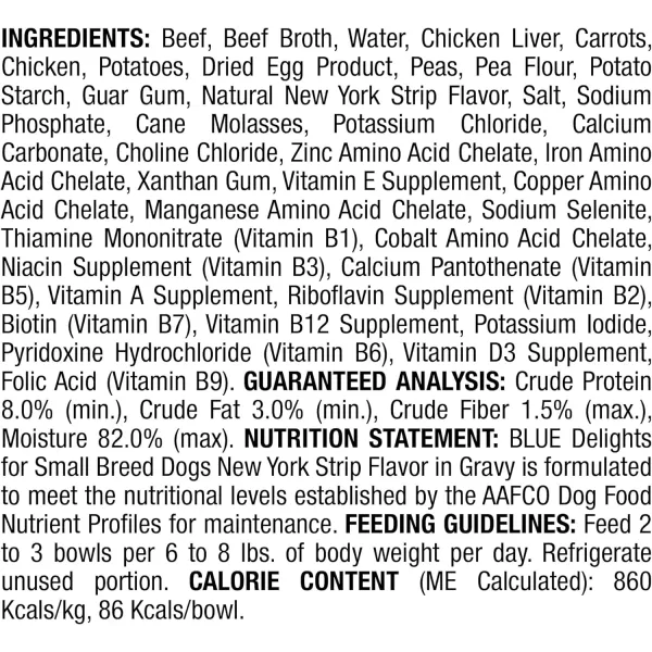 imageBlue Buffalo Delights Natural Adult Small Breed Wet Dog Food Cup Roasted Chicken Flavor in Hearty Gravy 35oz Pack of 12New York Strip 35 Ounce Pack of 12