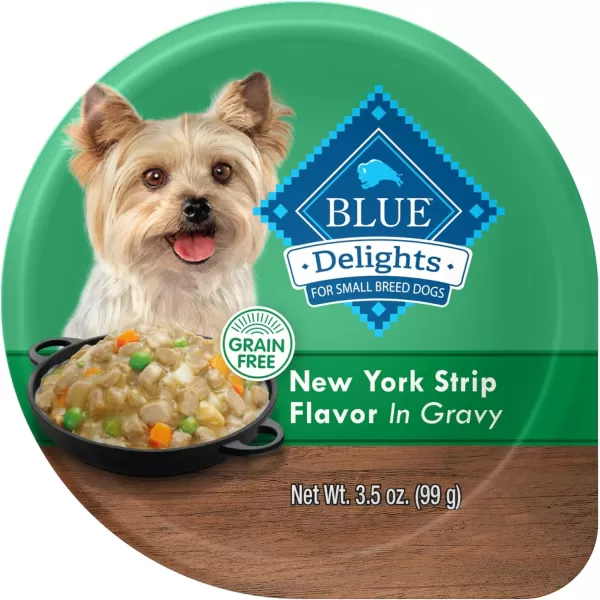 imageBlue Buffalo Delights Natural Adult Small Breed Wet Dog Food Cup Roasted Chicken Flavor in Hearty Gravy 35oz Pack of 12New York Strip 35 Ounce Pack of 12