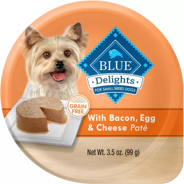 imageBlue Buffalo Delights Natural Adult Small Breed Wet Dog Food Cups Pate Style Filet Mignon and Porterhouse 35oz 12 Pack 6 of Each FlavorBacon Egg amp Cheese 35 Ounce Pack of 12
