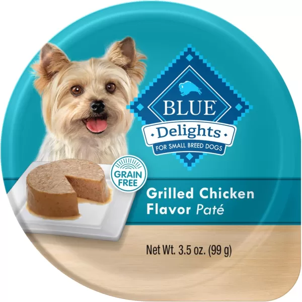 imageBlue Buffalo Delights Natural Adult Small Breed Wet Dog Food Cups Pate Style Filet Mignon and Porterhouse 35oz 12 Pack 6 of Each FlavorChicken 35 Ounce Pack of 12