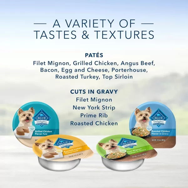 imageBlue Buffalo Delights Natural Adult Small Breed Wet Dog Food Cups Pate Style Filet Mignon and Porterhouse 35oz 12 Pack 6 of Each FlavorChicken 35 Ounce Pack of 12