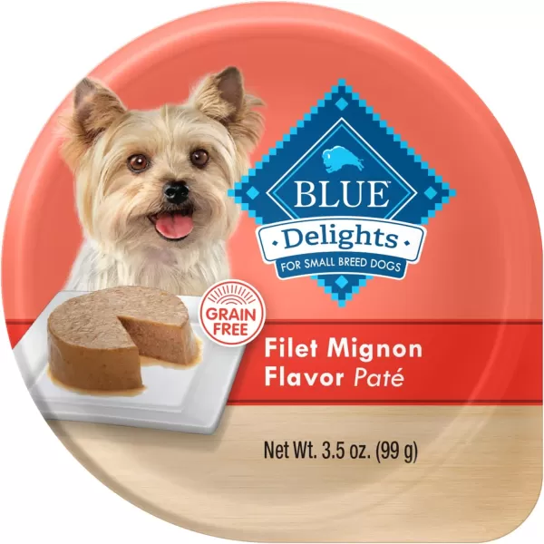 imageBlue Buffalo Delights Natural Adult Small Breed Wet Dog Food Cups Pate Style Filet Mignon and Porterhouse 35oz 12 Pack 6 of Each FlavorFilet Mignon 35 Ounce Pack of 12