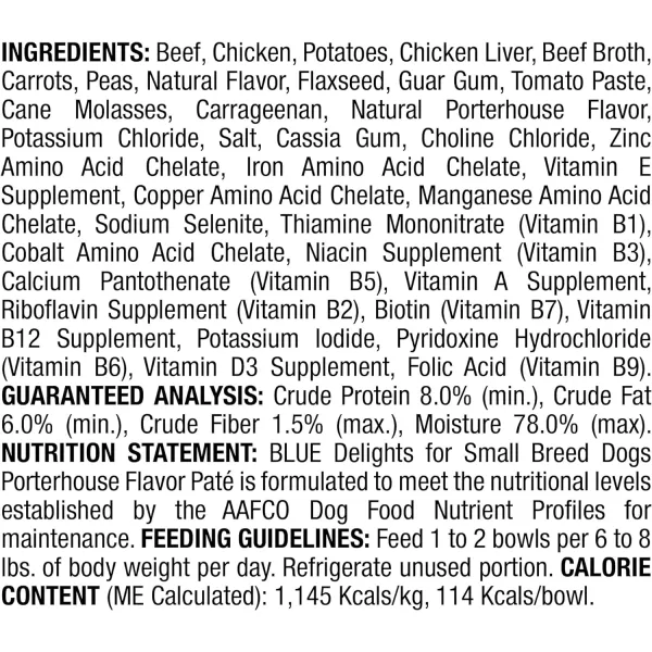 imageBlue Buffalo Delights Natural Adult Small Breed Wet Dog Food Cups Pate Style Filet Mignon and Porterhouse 35oz 12 Pack 6 of Each FlavorPorterhouse 35 Ounce Pack of 12
