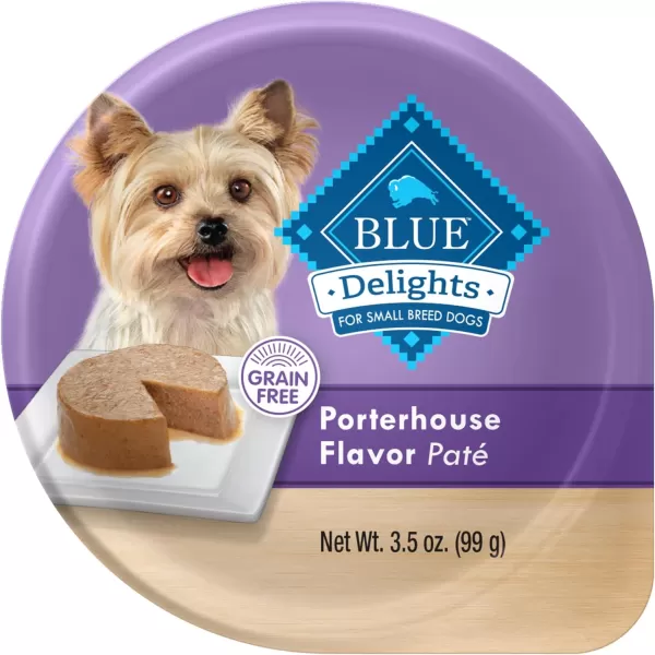 imageBlue Buffalo Delights Natural Adult Small Breed Wet Dog Food Cups Pate Style Filet Mignon and Porterhouse 35oz 12 Pack 6 of Each FlavorPorterhouse 35 Ounce Pack of 12