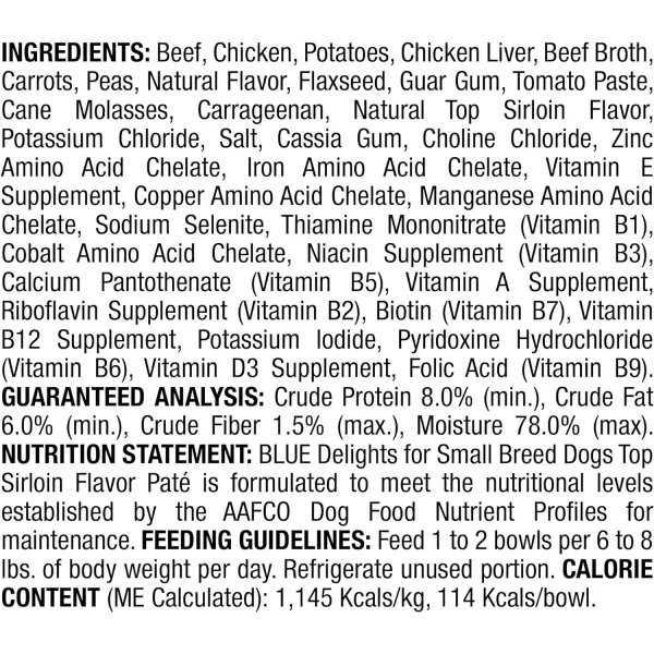 imageBlue Buffalo Delights Natural Adult Small Breed Wet Dog Food Cups Pate Style Filet Mignon and Porterhouse 35oz 12 Pack 6 of Each FlavorTop Sirloin 35 Ounce Pack of 12