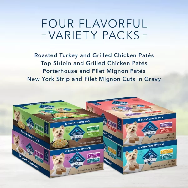 imageBlue Buffalo Delights Natural Adult Small Breed Wet Dog Food Cups Pate Style Filet Mignon and Porterhouse 35oz 12 Pack 6 of Each FlavorTop Sirloin amp Grilled Chicken 35 Ounce Pack of 12