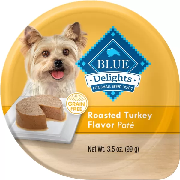 imageBlue Buffalo Delights Natural Adult Small Breed Wet Dog Food Cups Pate Style Filet Mignon and Porterhouse 35oz 12 Pack 6 of Each FlavorTurkey 35 Ounce Pack of 12
