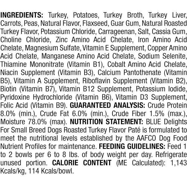 imageBlue Buffalo Delights Natural Adult Small Breed Wet Dog Food Cups Pate Style Filet Mignon and Porterhouse 35oz 12 Pack 6 of Each FlavorTurkey 35 Ounce Pack of 12
