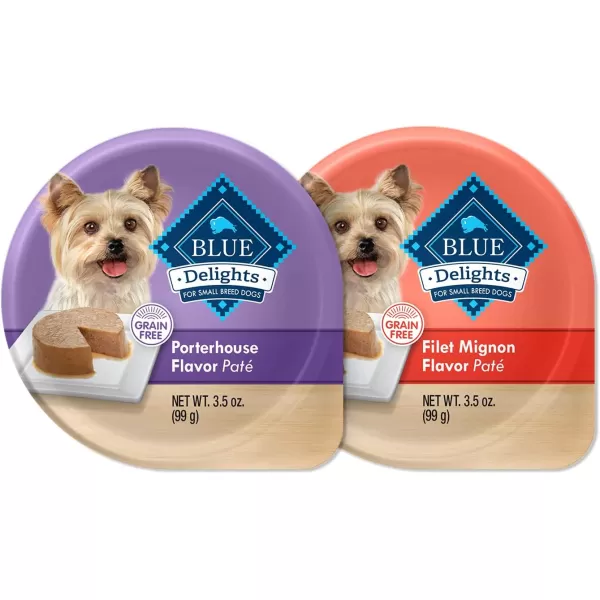 imageBlue Buffalo Delights Natural Adult Small Breed Wet Dog Food Cups Pate Style Filet Mignon and Porterhouse 35oz 12 Pack 6 of Each FlavorVariety Pack Porterhouse amp Filet Mignon 35 Ounce Pack of 24