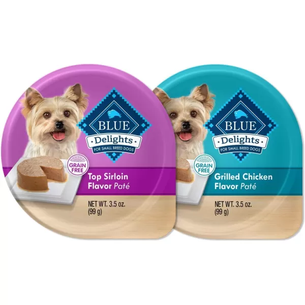 imageBlue Buffalo Delights Natural Adult Small Breed Wet Dog Food Cups Pate Style Filet Mignon and Porterhouse 35oz 12 Pack 6 of Each FlavorVariety Pack Top Sirloin amp Grilled Chicken Pate 35 Ounce Pack of 24