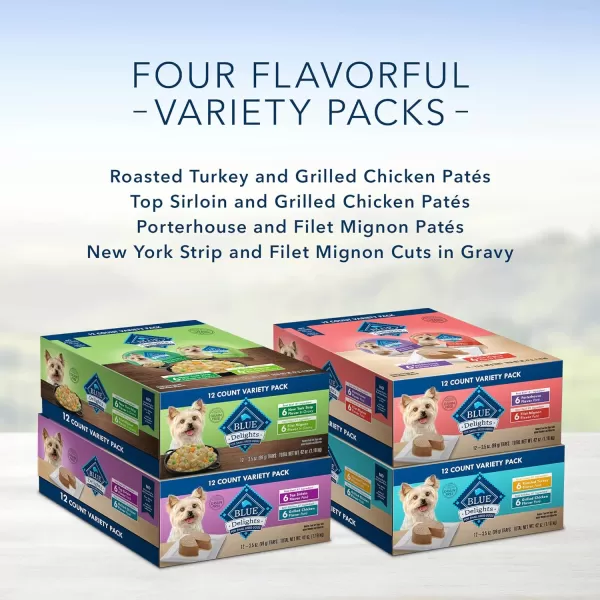 imageBlue Buffalo Delights Natural Adult Small Breed Wet Dog Food Cups Variety Pack in Hearty Gravy Filet Mignon amp New York Strip 35oz Cups 12 count  6 of each FlavorBeef 35 Ounce Pack of 12