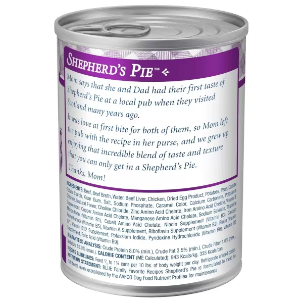 imageBlue Buffalo Family Favorites Natural Adult Wet Dog Food Shepherds Pie 125oz can Pack of 12Shepherds Pie 125 Ounce Pack of 12