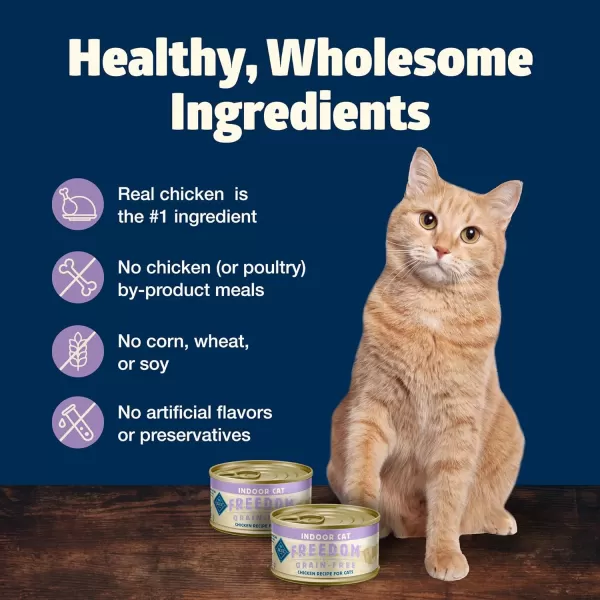 imageBlue Buffalo Freedom Grain Free Natural Adult Pate Wet Cat Food Indoor Chicken 125oz cans Pack of 12Chicken