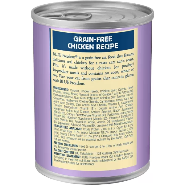 imageBlue Buffalo Freedom Grain Free Natural Adult Pate Wet Cat Food Indoor Fish 55oz cans Pack of 24Chicken 125 Ounce Pack of 12