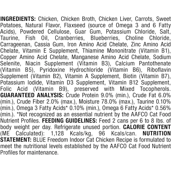 imageBlue Buffalo Freedom Grain Free Natural Adult Pate Wet Cat Food Indoor Fish 55oz cans Pack of 24Chicken 3 Ounce Pack of 24
