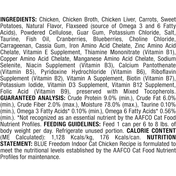 imageBlue Buffalo Freedom Grain Free Natural Adult Pate Wet Cat Food Indoor Fish 55oz cans Pack of 24Chicken 55 Ounce Pack of 24