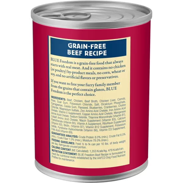 imageBlue Buffalo Freedom Grain Free Natural Adult Wet Dog Food Lamb 125oz cans Pack of 12Beef